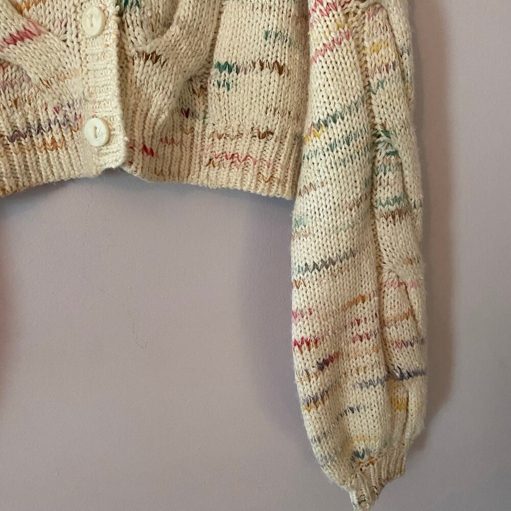 Kimchi Blue Cream Colorful Knit Cardigan Sweater Cropped Chunky Grannycore Small - Picture 4 of 8